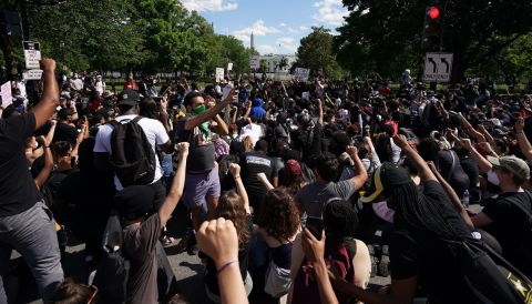 Demonstrators gather to protest near the White House on May 31.