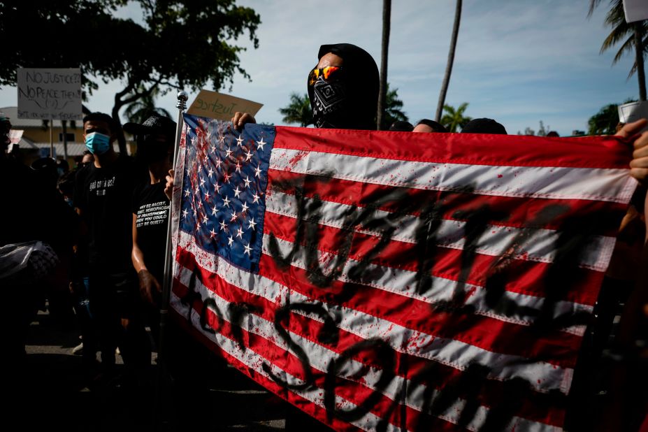 Protesters march during a rally in Fort Lauderdale, Florida, on May 31.