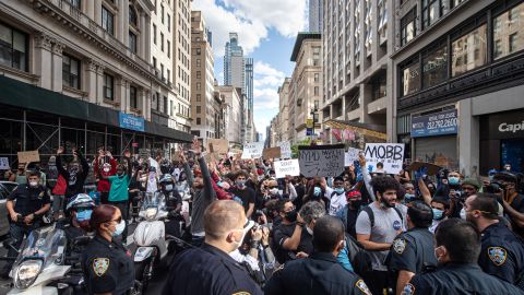 Demonstrators at 5th Avenue during a protest over the death of George Floyd, on May 31, 2020 in the Manhattan borough of New York.