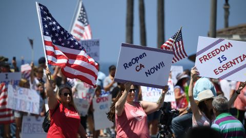 Demonstrators protest against the state's stay-at-home order amid the coronavirus pandemic, on May 1, 2020 in California.