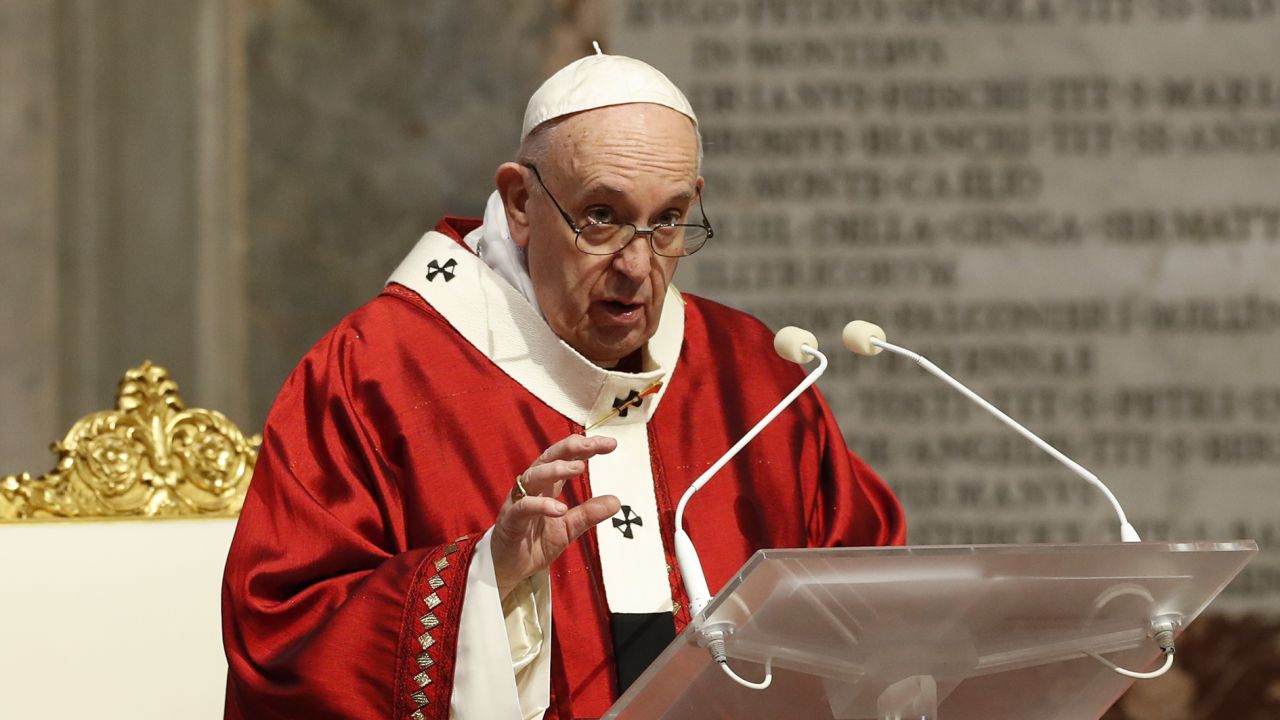Pope Francis celebrates the Pentecost mass on May 31, 2020 at St Peter's Basilica at the Vatican.