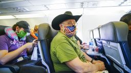 Passengers on board an American Airlines flight to Charlotte, NC at San Diego International Airport on May 20, 2020 in San Diego, California. 