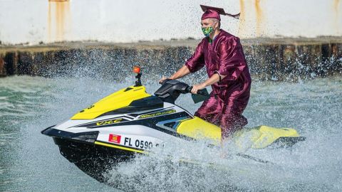 Seniors from Somerset Island Prep attended their graduation ceremony on jet skis.