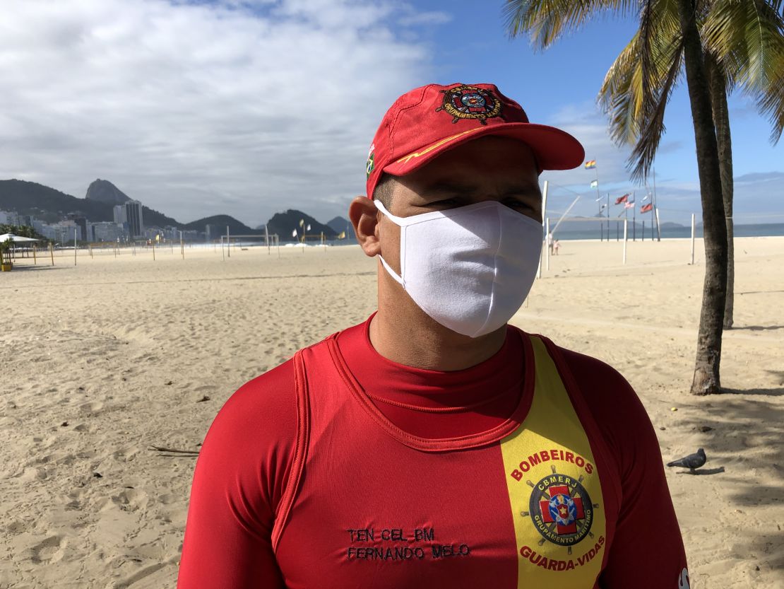 Lt. Col. Fernando Melo patrols the beaches with fellow firefighters and lifeguards, telling anyone there to leave.