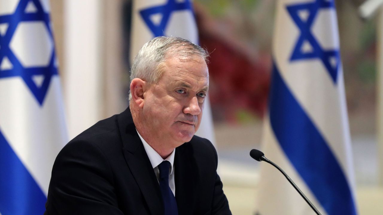 Israeli Alternate Prime Minister and Defence Minister Benny Gantz attends a cabinet meeting of the new government at Chagall State Hall in Jerusalem on May 24, 2020. 