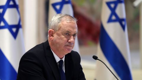 Defense Minister Benny Gantz attends a cabinet meeting in Jerusalem on May 24, 2020. 