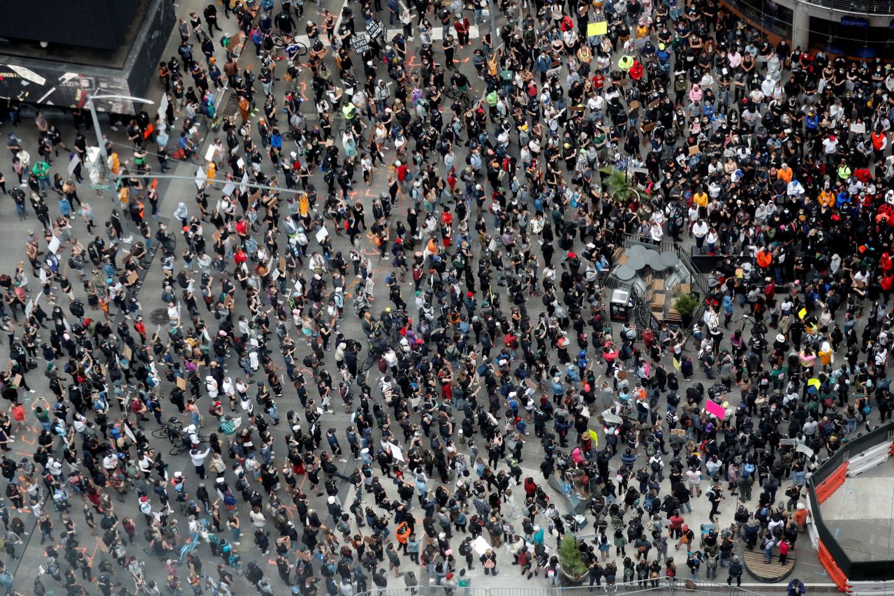 Protesters gather in New York's Times Square on June 1.