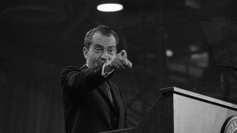 Richard M. Nixon makes his acceptance speech to the Republican National Convention in Miami Beach, Florida, in August 1968.