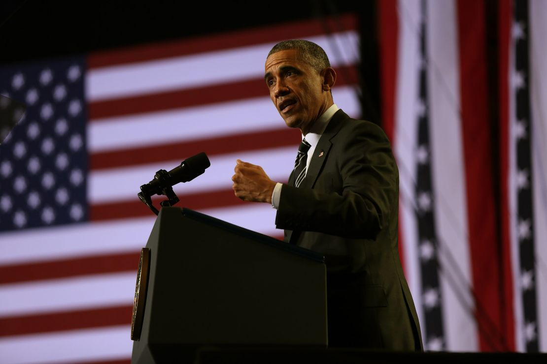 President Barack Obama addresses community leaders at the Copernicus Community Center in Chicago, November 25, 2014. 