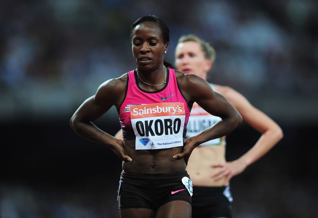 Okoro looks on after the Women's 800m on day one during the Sainsbury's Anniversary Games -- IAAF Diamond League 2013 at The Queen Elizabeth Olympic Park on July 26, 2013 in London.