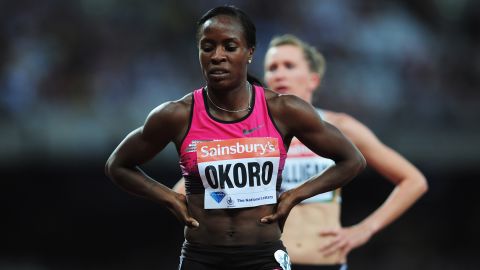 Okoro looks on after the Women's 800m on day one during the Sainsbury's Anniversary Games -- IAAF Diamond League 2013 at The Queen Elizabeth Olympic Park on July 26, 2013 in London.