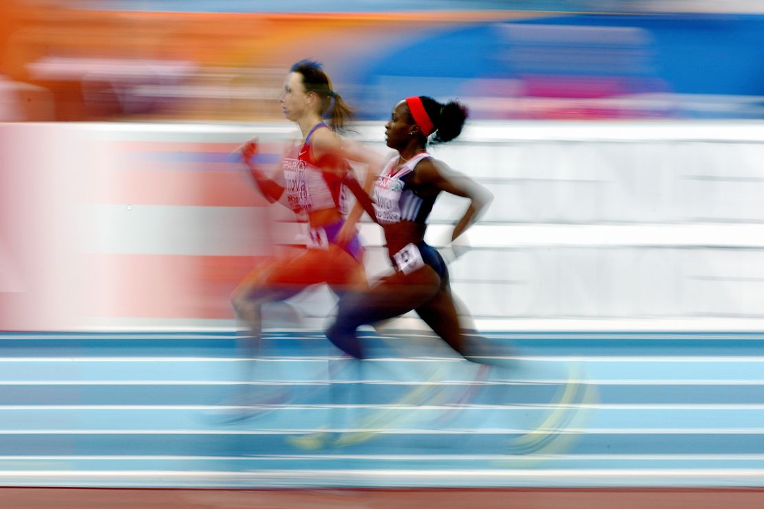 Okoro and Mariya Savinova of Russia compete in the Womens 800m Final during day three of the European Athletics Indoor Championships at the Oval Lingotto on March 8, 2009 in Torino, Italy. 