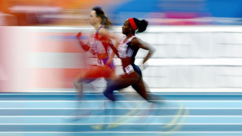 Okoro and Mariya Savinova of Russia compete in the Womens 800m Final during day three of the European Athletics Indoor Championships at the Oval Lingotto on March 8, 2009 in Torino, Italy. 