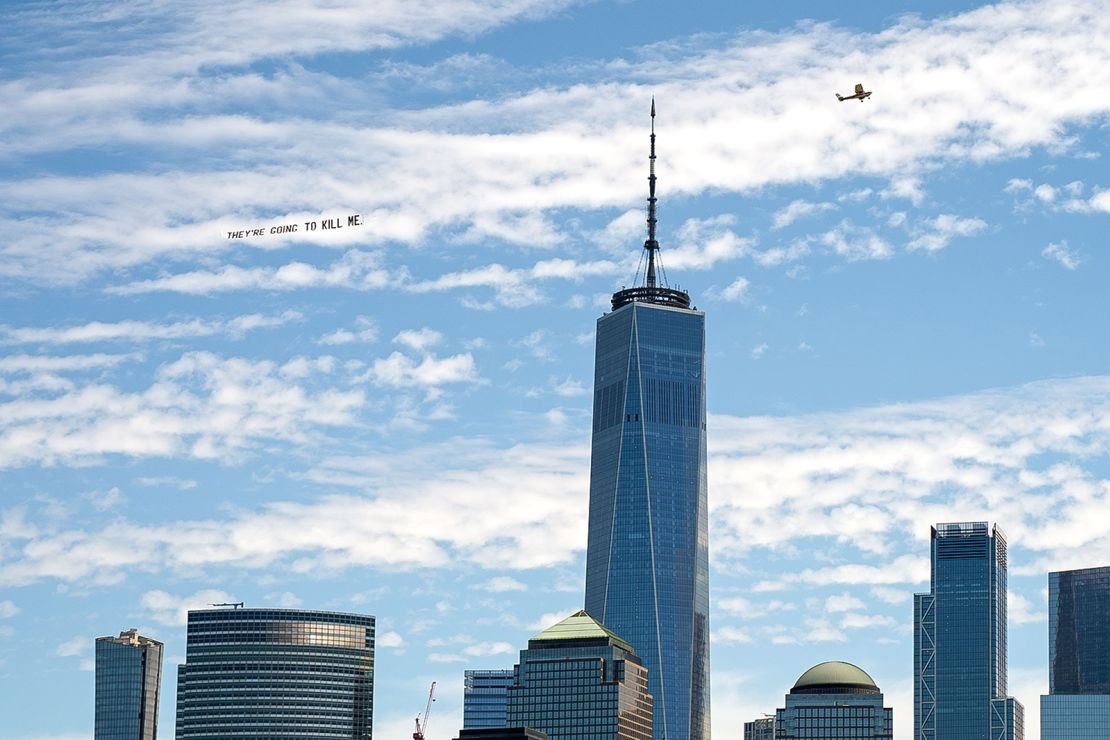 A banner seen above New York City.