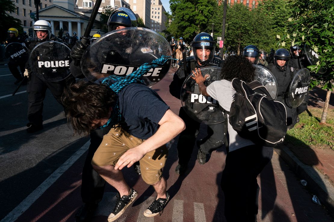 Police clash with protesters during a demonstration on June 1, 2020 in Washington, DC.