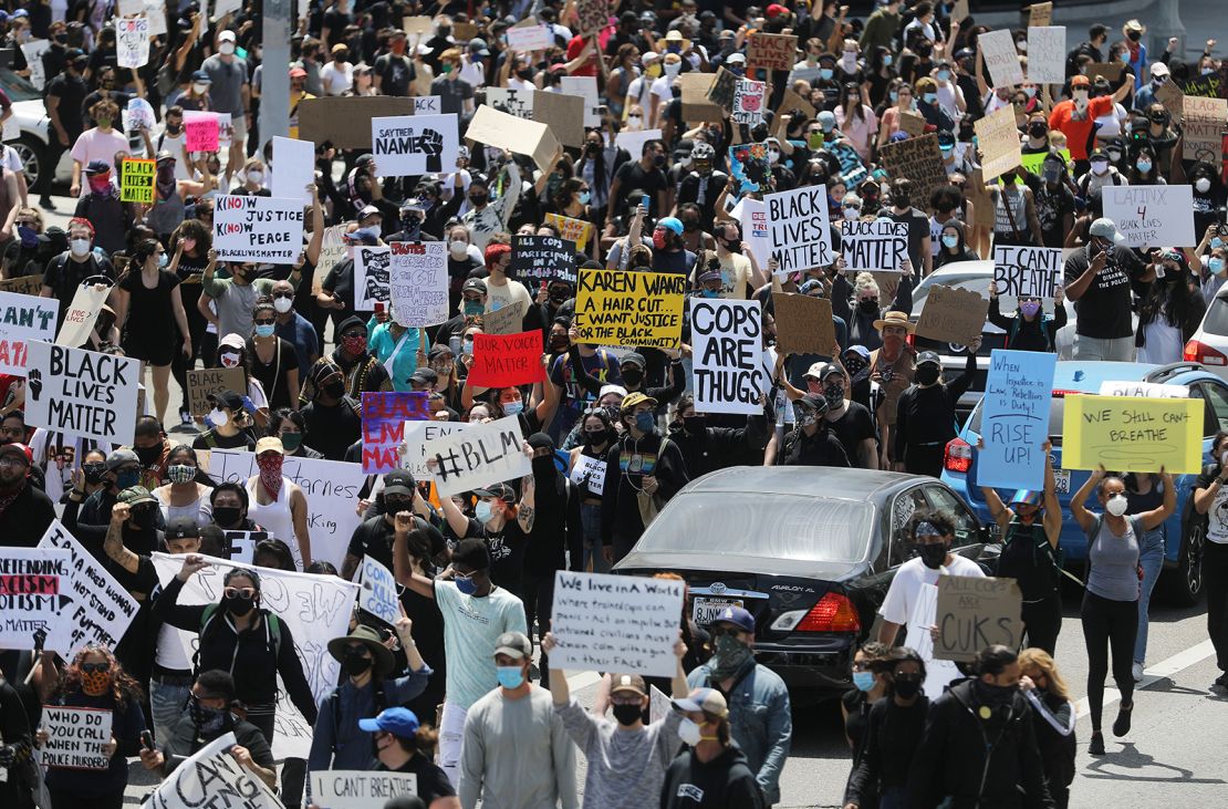 Protesters flooded the streets of Los Angeles Saturday.