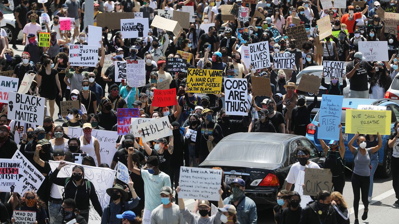 Protesters flooded the streets of Los Angeles Saturday.