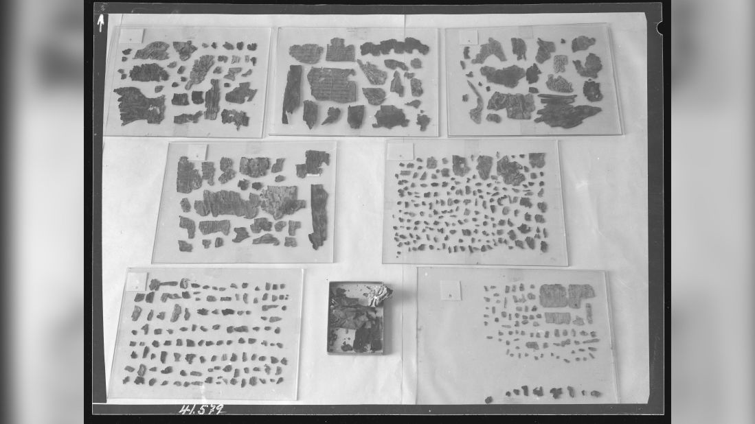 Fragments of the Dead Sea Scrolls found in the 1950s are seen here.