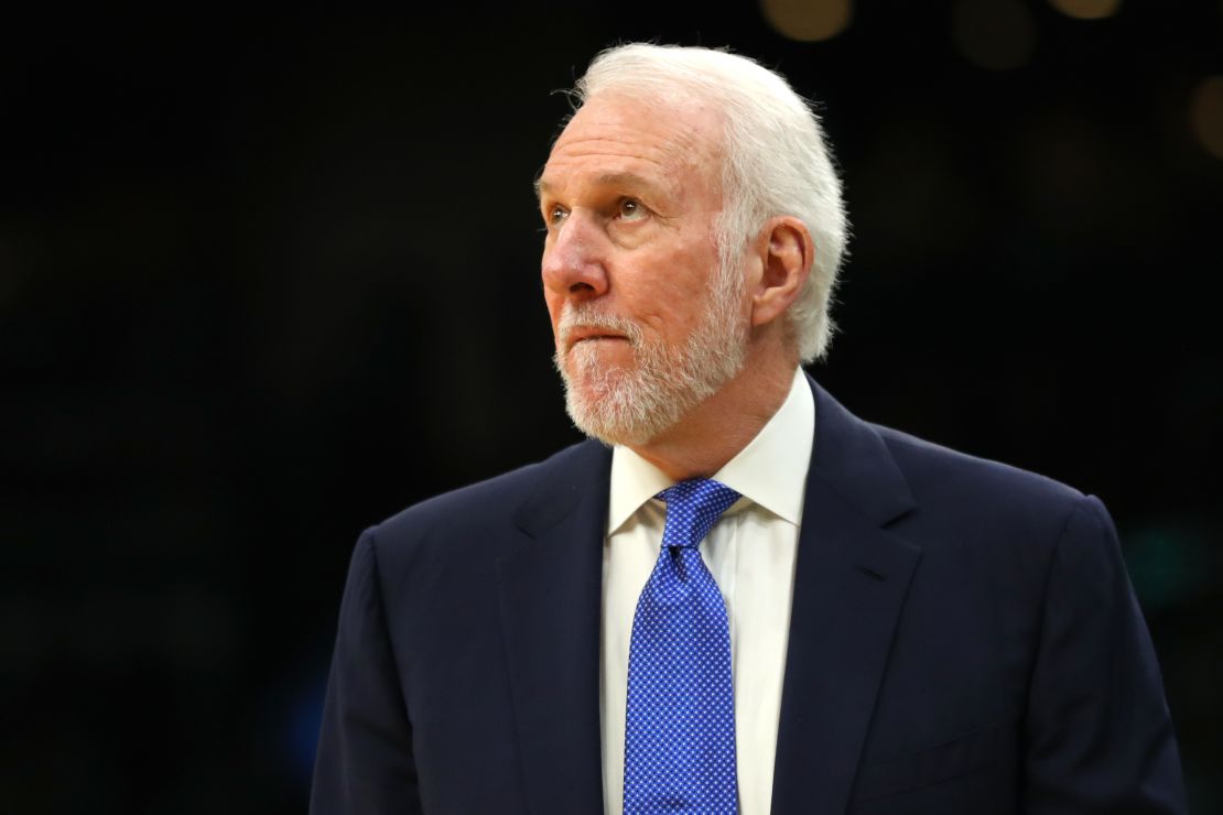 Popovich looks on during the game against the Boston Celtics.