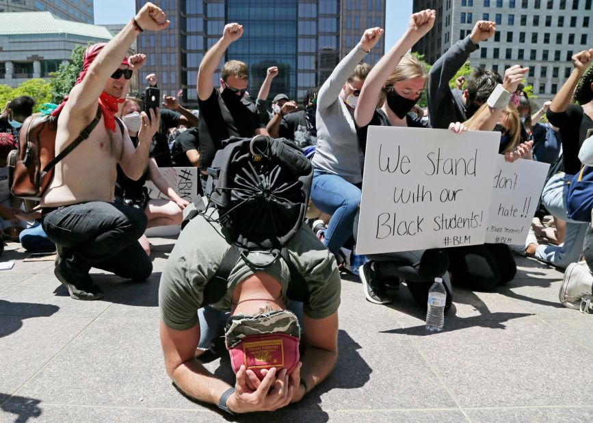 Protesters rally outside the Ohio Statehouse in Columbus on June 2.
