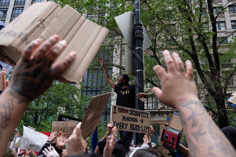 Protesters gather near Manhattan's Foley Square in New York on June 2.