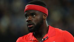 MELBOURNE, AUSTRALIA - JANUARY 21: Frances Tiafoe of the United States looks on during his Men's Singles first round match against Daniil Medvedev of Russia on day two of the 2020 Australian Open at Melbourne Park on January 21, 2020 in Melbourne, Australia. (Photo by Cameron Spencer/Getty Images)