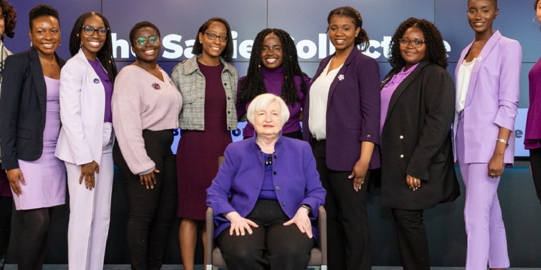 Anna Gifty Opoku-Agyeman, center, with former Chair of the Federal Reserve Janet Yellen