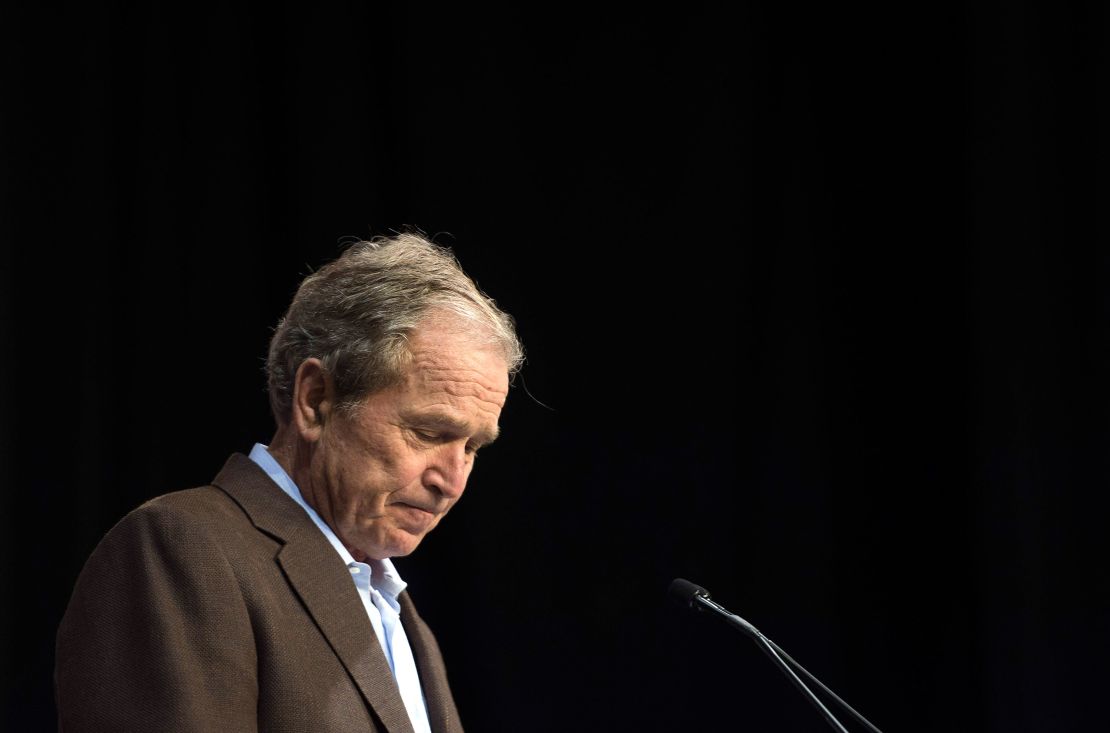 Former US President George W. Bush speaks for his brother and Republican presidential candidate Jeb Bush during a campaign rally in Charleston, South Carolina, February 15, 2016.