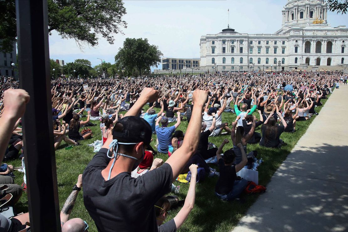 Thousands of people gather at the Minnesota State Capitol in St. Paul.