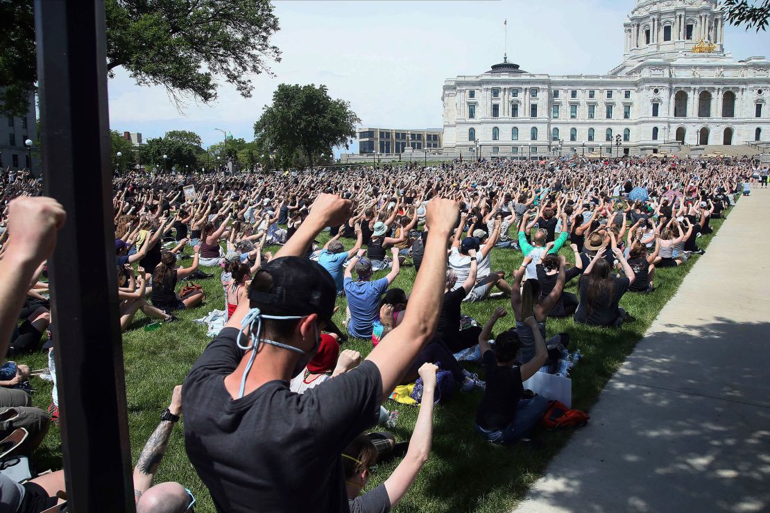 Thousands protest George Floyd's death at the  Capitol in St. Paul, Minnesota, on Tuesday. 