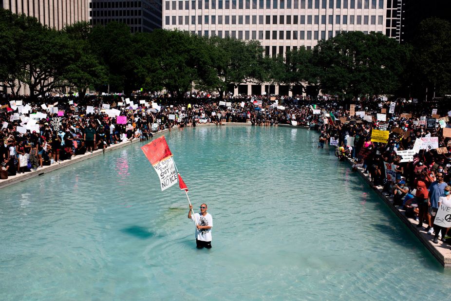 Protesters gather in Houston on June 2. Tens of thousands of people <a href="https://www.cnn.com/us/live-news/george-floyd-protests-06-02-20/h_28d6934f2767457e07abe68612161217" target="_blank">marched to City Hall</a> to shout George Floyd's name. Houston is Floyd's hometown.