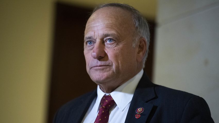 UNITED STATES - OCTOBER 16: Rep. Steve King, R-Iowa, attends a news conference after being denied entrance to the deposition and access to the transcripts related to the House's impeachment inquiry in the Capitol Visitor Center on Wednesday, Oct. 16, 2019. Michael McKinley, a former State Department adviser, and Kurt Volker, the former special envoy to Ukraine, were being deposed inside.(Photo By Tom Williams/CQ Roll Call via AP Images)