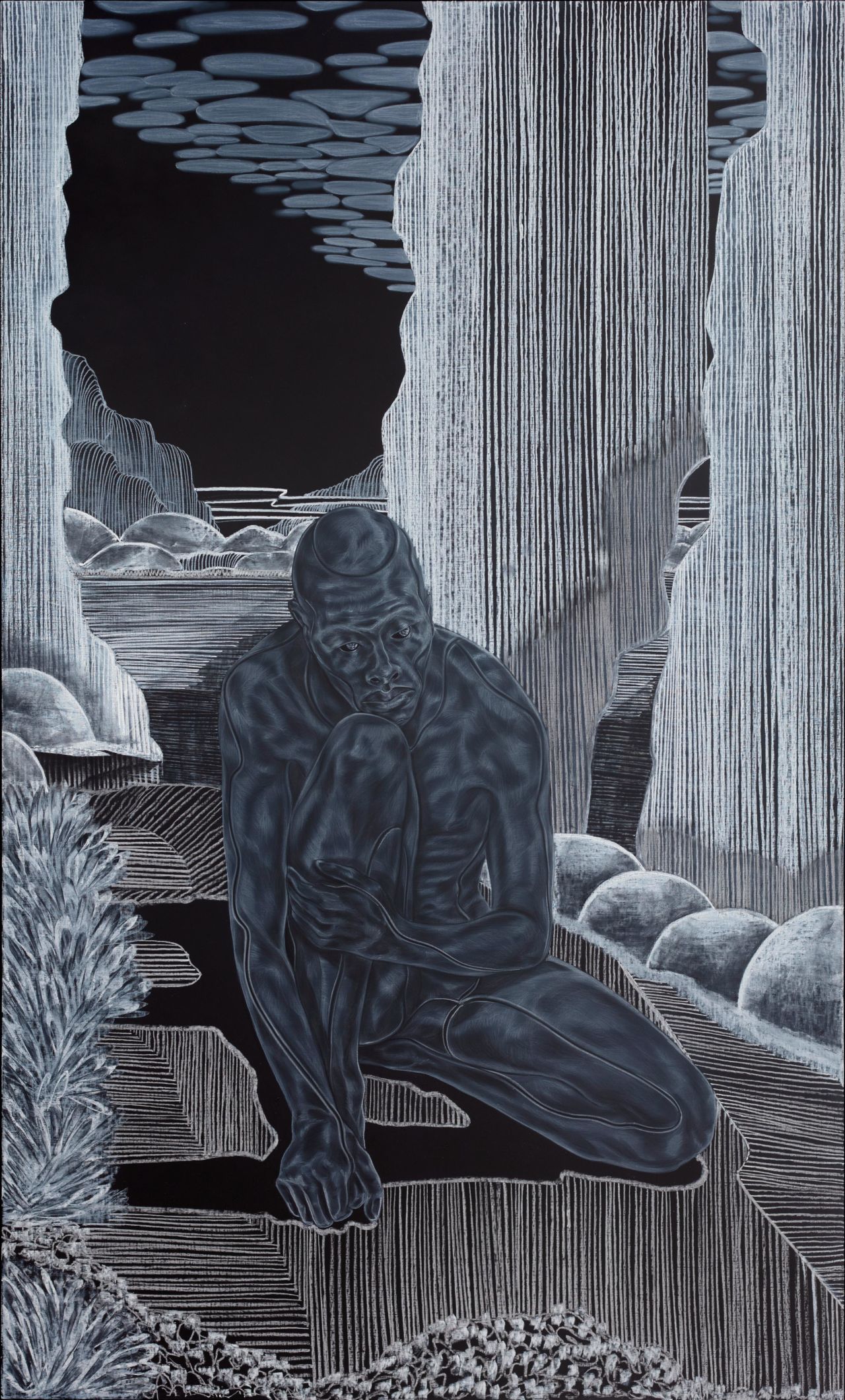 The Barbican show gave Ojih Odutola the opportunity to work on an ambitious scale, mixing large-scale and intimate monochrome works based on an imagined ancient myth.