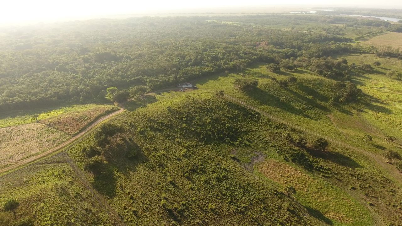 An aerial view of the southwestern part of the Aguada Fenix main plateau.