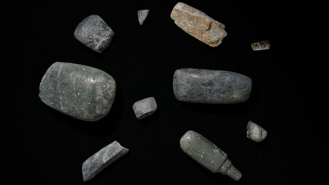 Axes excavated from the site, which date back to 1,000-700 BC. Other precious objects were also found.