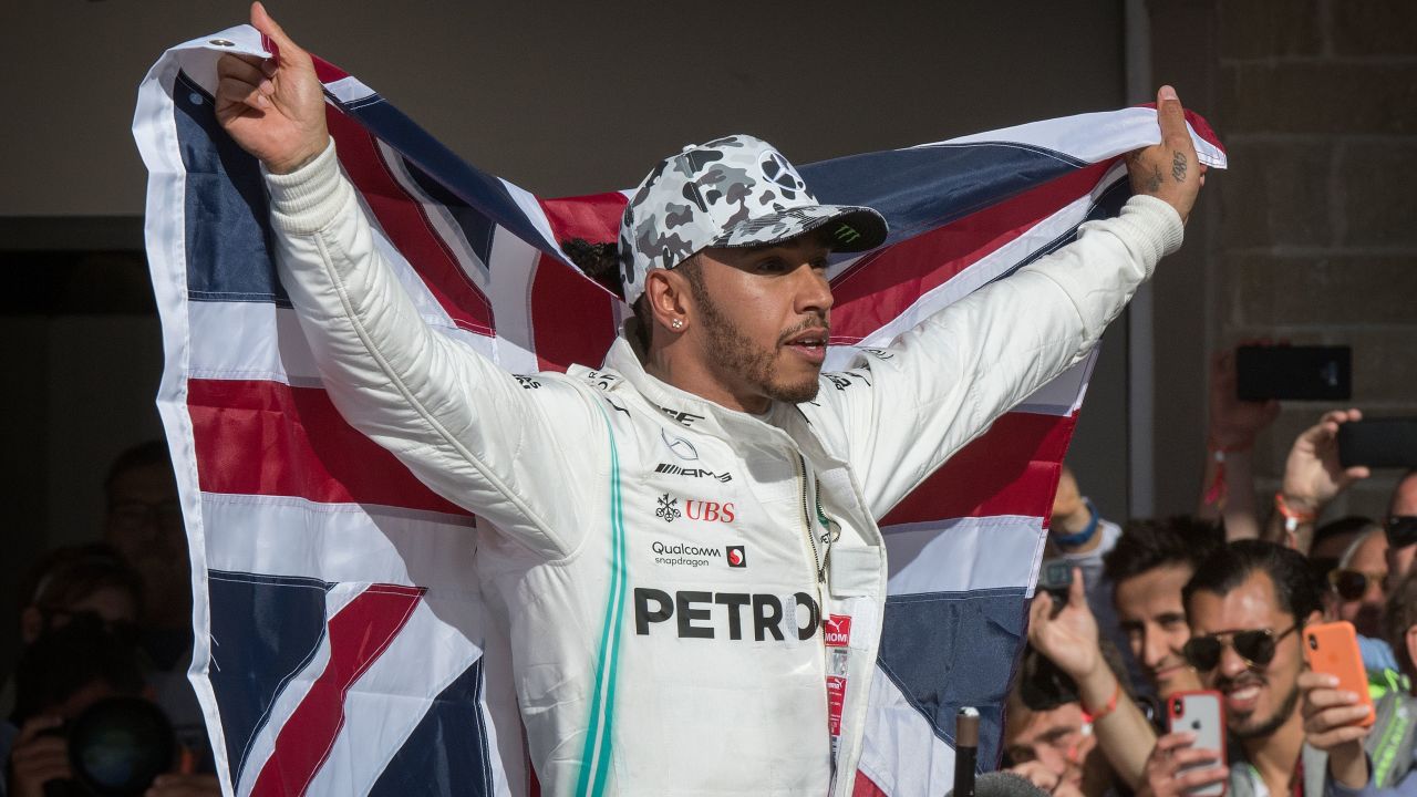Hamilton celebrates after being crowned World Champion.