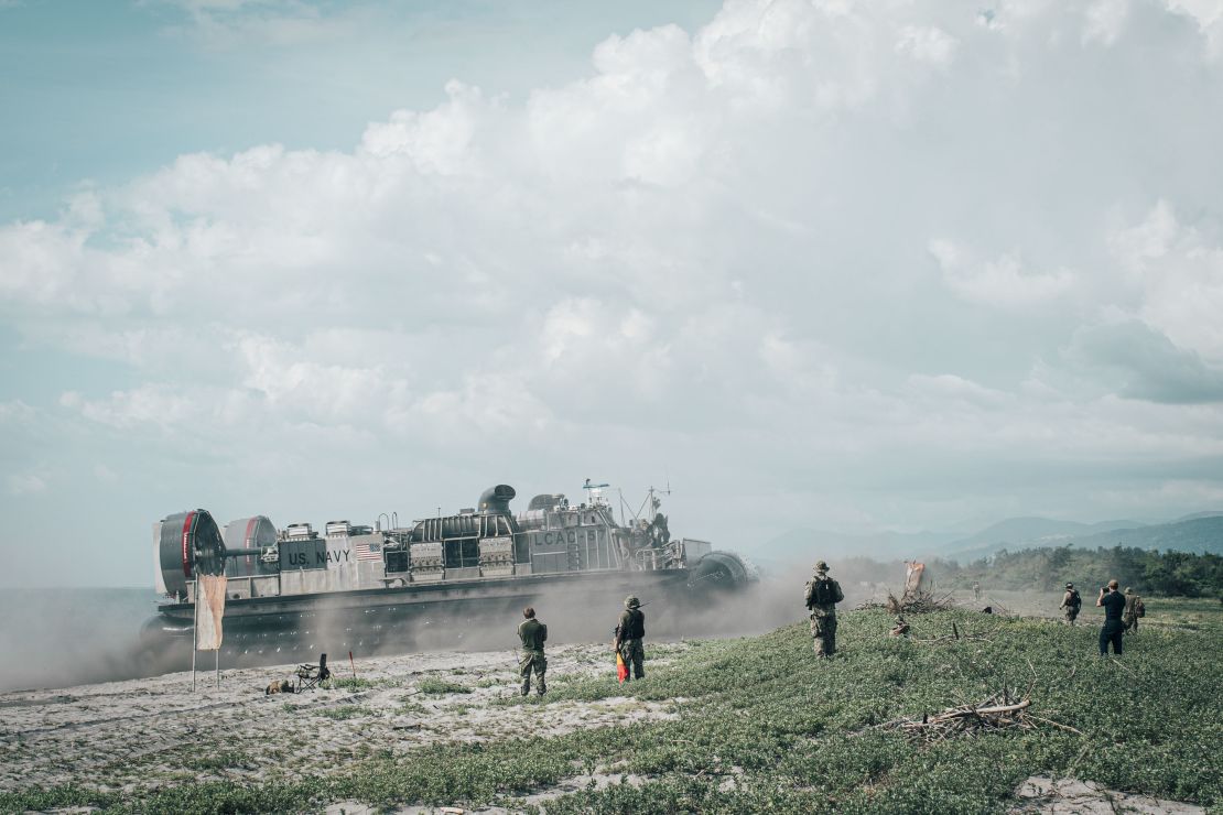 A US Navy landing craft brings US Marines ashore at the Naval Education Training Center, Philippines in a 2019 exercise.