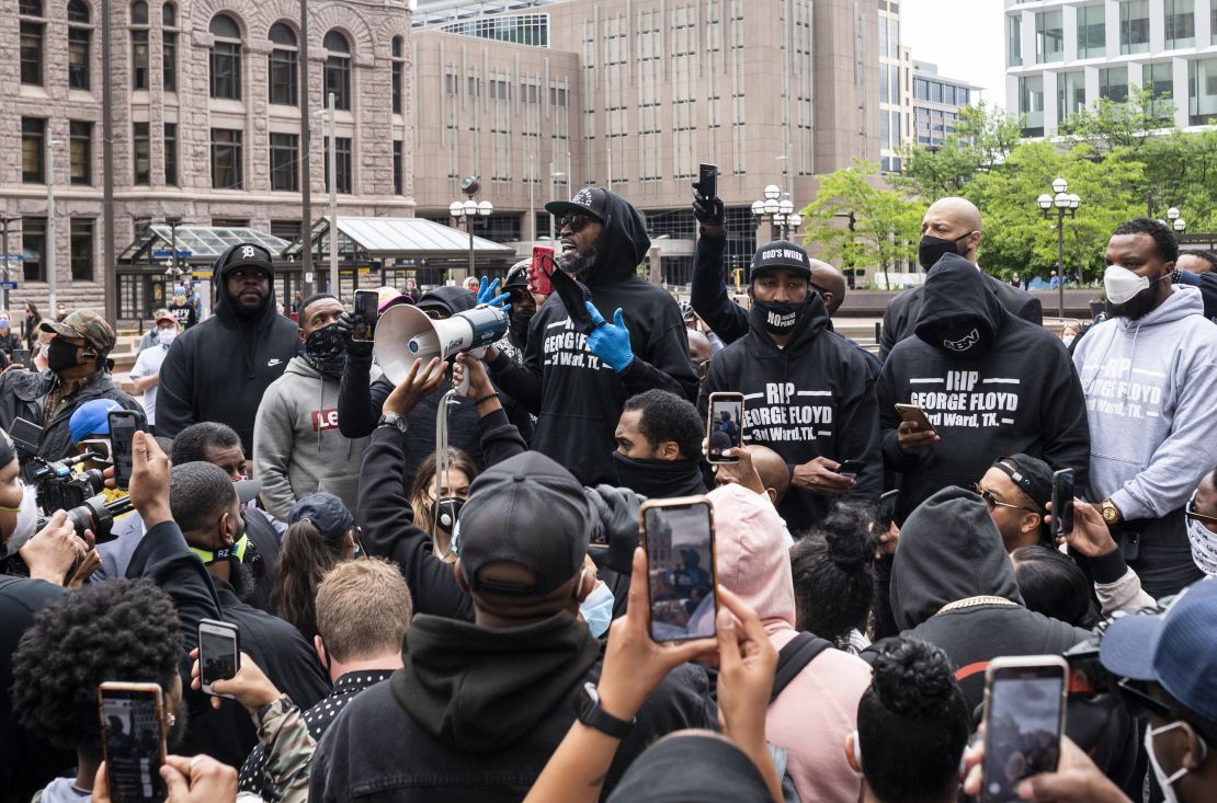Jackson speaks at a protest in response to the killing of Floyd  outside the Hennepin County Government Center in Minneapolis, Minnesota.