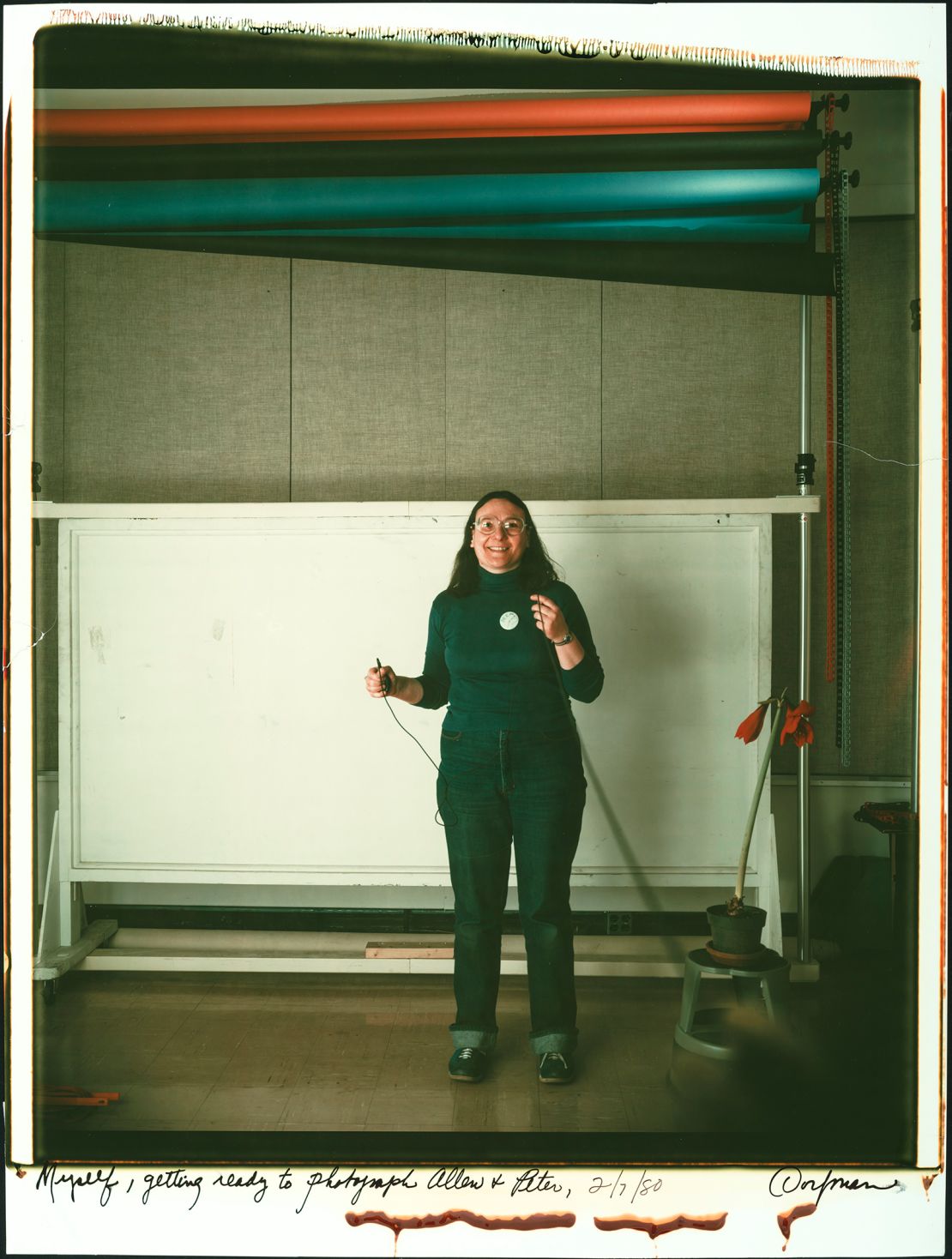 "Myself, getting ready to photograph Allen + Peter" (1980) by Elsa Dorfman.