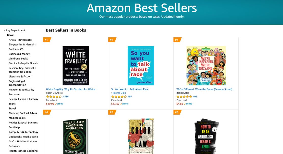 Most of the top 20 best selling books on Amazon are about racism in the US. 