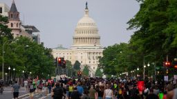 Demonstrators hold a protest in response to the police killing of George Floyd near the U.S. Capitol on May 29, 2020 in Washington, DC. 