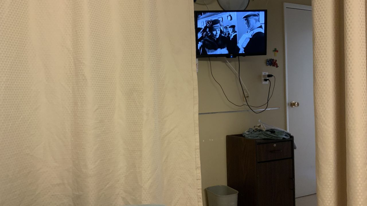 Mayberry, a film buff, shared this photo watching TV from her bed in her California nursing home.