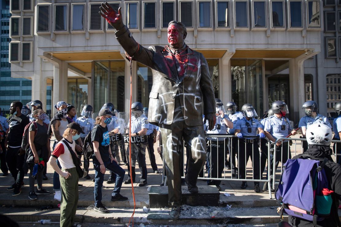 In the worldwide protests following George Floyd's death in Minneapolis, demonstrators in Philadeliphia targeted the statue of controversial former mayor Frank Rizzo. It was then permamently removed by the city.