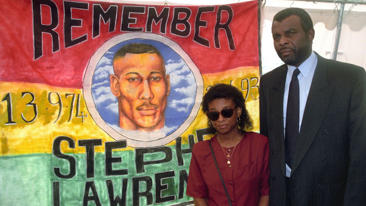 Doreen and Neville Lawrence outside Belmarsh Magistrates' Court, south London, in 1995.