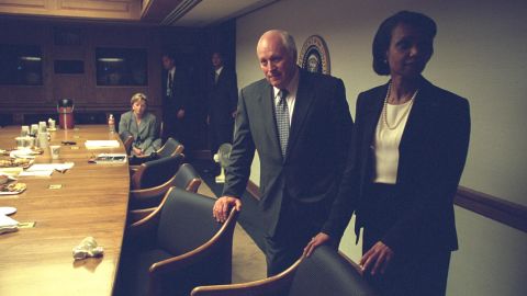 Vice President Cheney with National Security Advisor Condoleezza Rice and Lynne Cheney in the President's Emergency Operations Center, September 11, 2001.