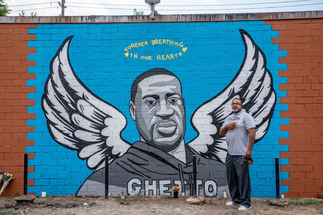  A mural of George Floyd is shown painted on the side of Scott Food Mart in the Third Ward before a march in his honor on June 2, 2020 in Houston, Texas.