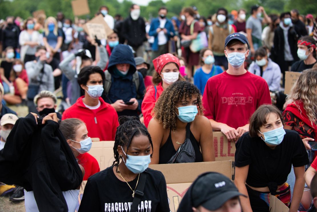 Demonstrators gather in Hyde Park on Wednesday.