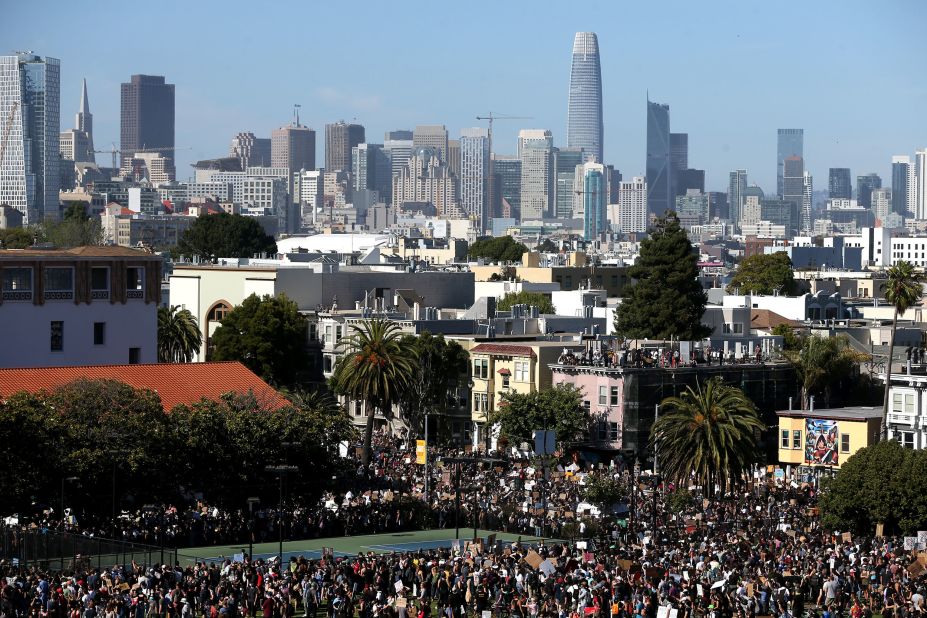 Protesters pack into Dolores Park during a demonstration in San Francisco on June 3.