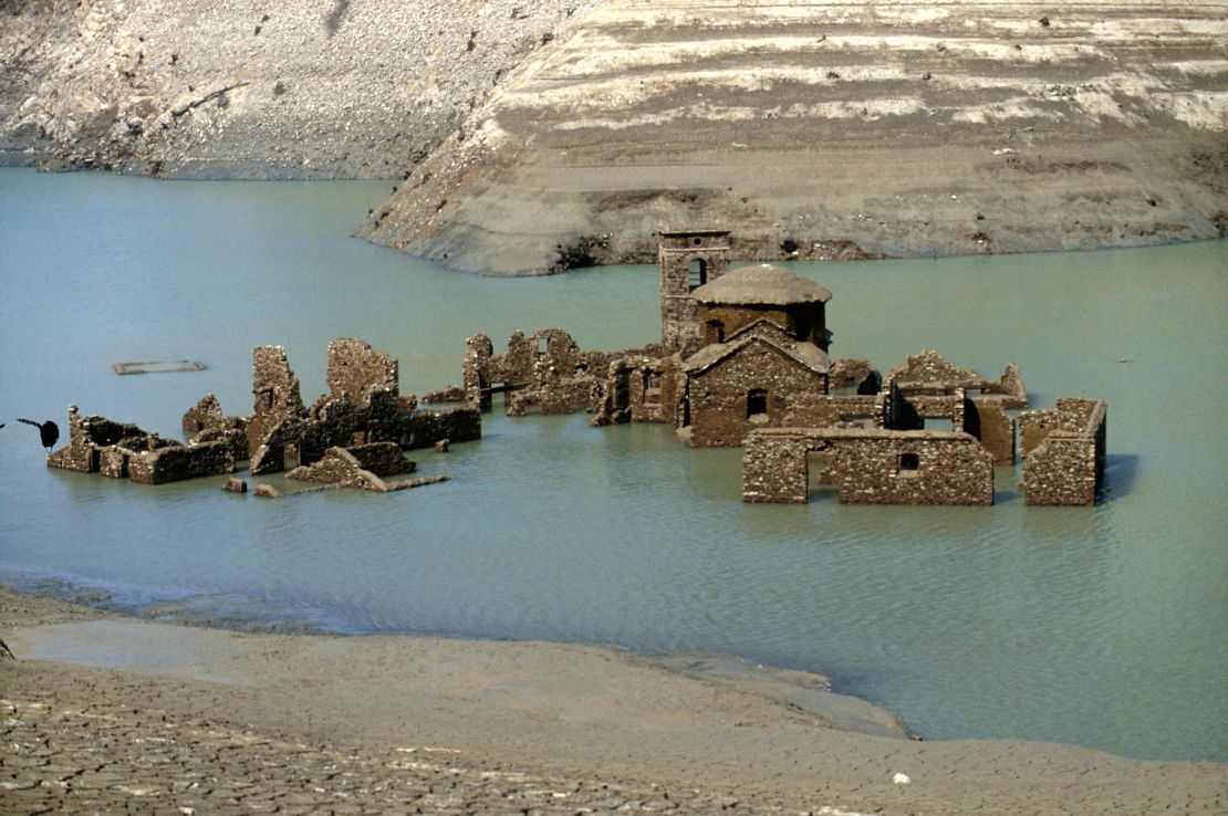 The ancient village Fabbriche di Careggine resurfaces every ten years for dam maintenance.