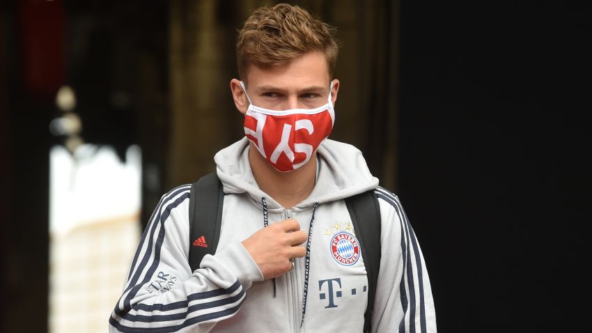 MUNICH, GERMANY - MAY 30: Joshua Kimmich of Bayern Munich arrives at the stadium prior to the Bundesliga match between FC Bayern Muenchen and Fortuna Duesseldorf at Allianz Arena on May 30, 2020 in Munich, Germany. (Photo by Christof Stache/Pool via Getty Images)